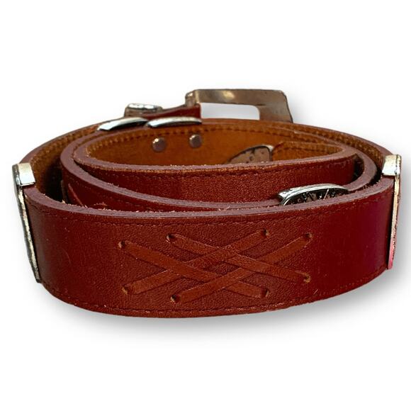 Vintage Latigo Leather Concho Belt Western Cowgirl Rodeo Ranch Brown Size Large main image 4
